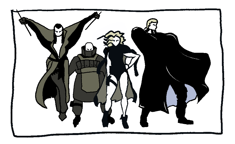 Dead Cell, the villains of MGS2, From the left: Vamp, Fatman, Fortune and Solidus.