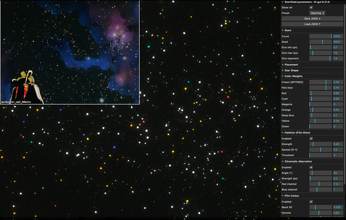 Recreating the starfield background art from the 1988 anime Gunbuster